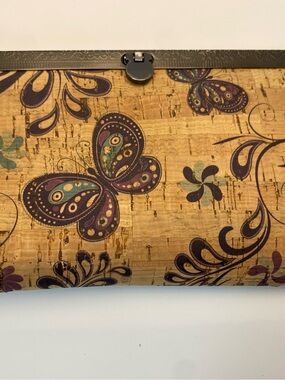 Cork Butterfly Print Clutch Wristlet in Natural and Purple